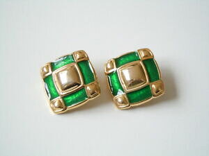 yzWG[EANZT[ O[GiS[fJ[XNGAC[Nbvcouleur doree carre clips doreilles avec email vert 2,5 x 2,5 cm 23,9 g