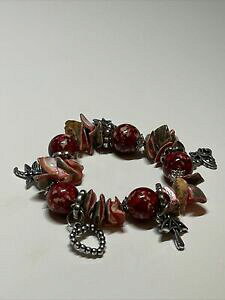 �y���������z�W���G���[�E�A�N�Z�T���[ ���B���e�[�W�u���X���b�g�I�[���h�V���o�[�p�[�����b�h�I�����W�`���[��bracelet vintage ancien perles argente rouge orange a breloques l 160