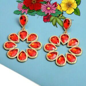 yzWG[EANZT[ XtXL[CORboucles doreille fleur petales swarovskiiR elements de luxe neuves rouges