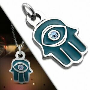 yzWG[EANZT[ t@g}Ginhy_gpendentif main de fatma en acier et email bleu