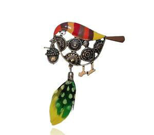 �y���������z�W���G���[�E�A�N�Z�T���[ �W���G���[�s�R�e�B�s�R�^�u���[�`�I�����Wlol bijoux broche picoti picota oiseau amp; plume orange