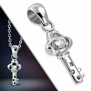 �y���������z�W���G���[�E�A�N�Z�T���[ �W���R�j�E���L�[�X�e�����X�y���_���g�Z�b�gpendentif en acier inoxydable cle serti dun zirconium