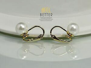 �y���������z�W���G���[�E�A�N�Z�T���[ �S�[���f���C�������O�N���b�v�I���m�~�m���y���V�[�V���O���z���C�g�p�[��boucles doreilles dore clips on puces nonpercee perle blanche simple 8mm j1