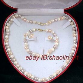 【送料無料】ジュエリー・アクセサリー リアルカルチャービーズネックレスブレスレットイヤリングreel perle de culture,7mm, collier 43cm, bracelet 18cm, boucles doreilles