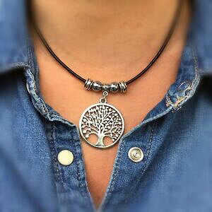 �y���������z�W���G���[�E�A�N�Z�T���[ ���U�[�l�b�N���Xcollier pour femme en cuir, arbre de la vie fait a la main