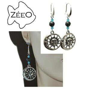yzWG[EANZT[ eCOVo[bL[Tw}^CgNX^WGzeeo boucles doreilles plaque argent lune soleil hematite cristal bijou