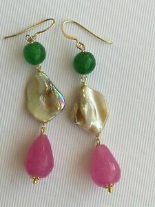 yzWG[EANZT[ IbL[jSb`AK^[UGFfGp[}hyorecchini goccia agata rosa e verde e perle madreperla