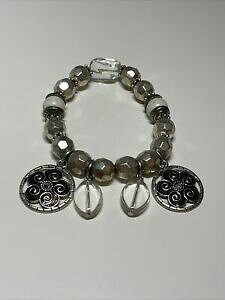 �y���������z�W���G���[�E�A�N�Z�T���[ �u�����b�N�V���o�[�I�[���h�g�����X�y�A�����g�u���X���b�gbracelet vintage ancien argente transparent a breloque l 167