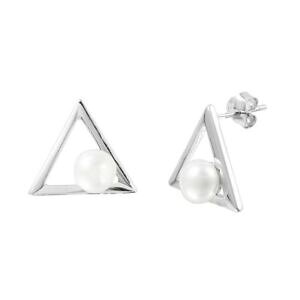 yzWG[EANZT[ Vo[X^[OI[vgCAOVFCvCOp[argent sterling ouvert triangle forme boucles doreilles avec 6 mm perle