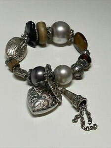 �y���������z�W���G���[�E�A�N�Z�T���[ ���B���e�[�W�u���X���b�g�I�[���h�V���o�[�u���E���u�����b�Nbracelet vintage ancien argente marron a breloque l 168