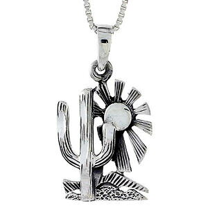 �y���������z�W���G���[�E�A�N�Z�T���[ �V���o�[�X�^�[�����O�T�{�e���y���_���g�u�����b�N�C���`�C�^���A���`�F�[���{�b�N�Xargent sterling cactus desert pendentif breloque, 18 italien boite chaine