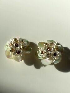 yzWG[EANZT[ Be[WCONbvboucle dforeille ancienne vintage fleurs blanc vert clip g 23