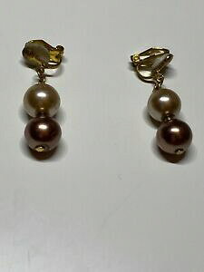 yzWG[EANZT[ Be[Wh[Ap[boucle dforeille ancienne vintage dore perles marrons c158