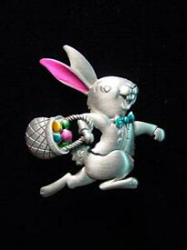 【送料無料】ジュエリー・アクセサリー ジョネットジュエリーシルバーピューターイースターバニーバスケットピンjj jonette jewelry silver pewter easter bunny ~ basket of eggs pin