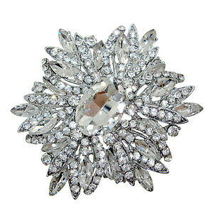 �y���������z�W���G���[�E�A�N�Z�T���[ �V���o�[�g�[���S�[�W���X�t�����[�N���A���C���X�g�[���N���X�^���z���C�g�u���C�h�u���[�`�s��silver tone gorgeous flower clear rhinestone crystal white bride b