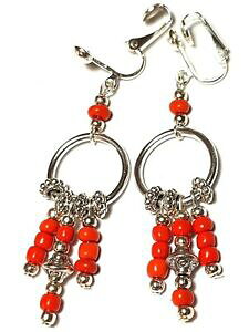 yzWG[EANZT[ Vo[NbvXXgNI[OXp[hbvWvV[longue argent rouge avec clip oreilles lustre creole verre perle goutte gypsy