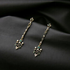 �y���������z�W���G���[�E�A�N�Z�T���[ �C�������O�S�[���f���N���X�����O�t�@�C���A�[�g�f�R���[�X�p�[���O���[���N���Xboucles doreilles clous dore long fin art deco dentelle perle vert class b13