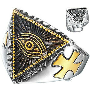 �y���������z�W���G���[�E�A�N�Z�T���[ �z���X�A�C�����O�S�[���h�V���o�[���X�C���~�i�e�B�E�W���b�g�X�e�����X�X�`�[���T�C�Yhorus eye ring gold silver ra cross illuminati udjat stainless steel sizes 714