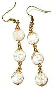 yzWG[EANZT[ zCg~tBI[KXyZtbNtres longue or blanc millefiori oreilles verre perle goutte pendantes perce hook