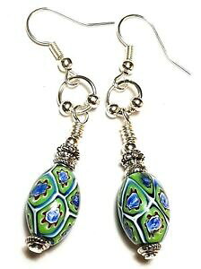 yzWG[EANZT[ ObhO[Vo[~tBI[yZOXp[hbv_O{{long rouge vert argent millefiori oreilles perce verre perles goutte dangle bobo