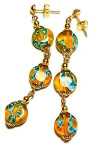 yzWG[EANZT[ ~tBI[KXhbvy_gp[ZlCtres longue or jaune millefiori oreilles verre perle goutte pendantes perce clou