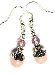 yzWG[EANZT[ OVo[[YNH[cp[OXhbvy_ggVbNlongue argent rose quartz oreilles avec verre perle goutte pendantes retro chic