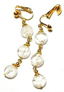 yzWG[EANZT[ ~tBI[s`KXnMOhbvtres longue or blanc millefiori pince oreilles verre perle goutte pendantes