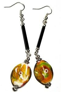 yzWG[EANZT[ ~tBI[KX`[uy_glong colore argent oreilles millefiori verre perles amp; tubes goutte pendantes