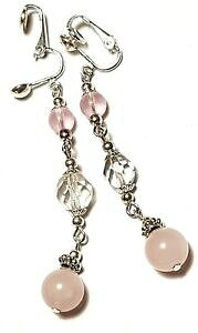 yzWG[EANZT[ OVo[s`C[YOXp[[YNH[chbvy_ggVbNlongue argent pince oreilles verre perle rose quartz goutte pendantes retro