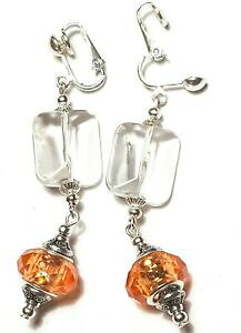 yzWG[EANZT[ Nbvp[KXhbvVo[IWlongue argent transparent amp; orange avec clip oreilles verre perle goutte