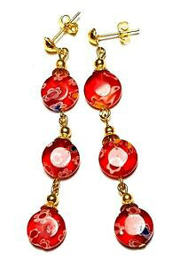 yzWG[EANZT[ ~tBI[p[KXhbvy_gyZlCtres longue rouge or millefiori oreilles verre perle goutte pendantes perce clou