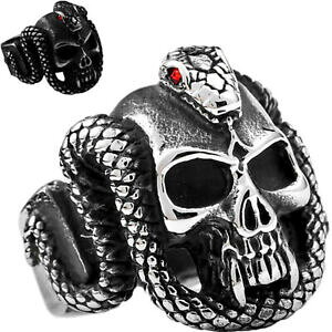 �y���������z�W���G���[�E�A�N�Z�T���[ ���@���p�C�A�����O�V���o�[�X�l�[�N�X�J���o�C�J�[���b�h�A�C�h�S�V�b�N�X�e�����X�X�`�[���T�C�Yvampire ring silver snake skull biker red eyed gothic stainless