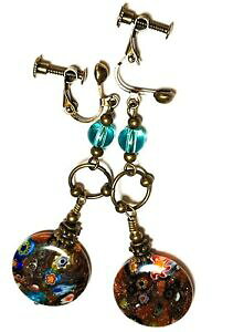 yzWG[EANZT[ uYNbvC[YuES[fTh~tBI[OXr[YmyZlong bronze avec clip oreilles marron sable dore millefiori verre bead non 