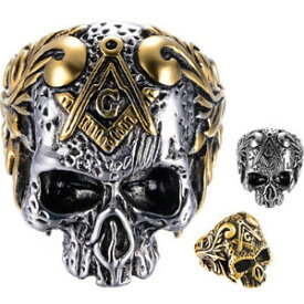 【送料無料】ジュエリー・アクセサリー フリーメーソンスカルリングゴールドシルバースケルトンメンズバイカーステンレススチールサイズmasonic skull ring gold silver skeleton mens biker stainless steel sizes 715