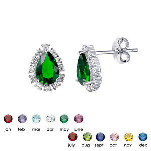 �y���������z�W���G���[�E�A�N�Z�T���[ �X�^�[�����O�V���o�[�C�������O�e�B�A�h���b�v�n���[�C�������O�X�^�b�h�V���o�[sterling silver birthstone earrings teardrop halo cz earring stud 925 silver s01