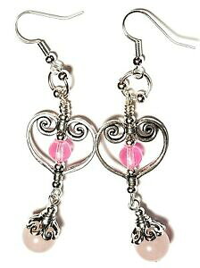 yzWG[EANZT[ [YNH[cp[KXhbvy_gn[gyZNVFtres longue rose quartz oreilles verre perle goutte pendantes c?ur perce crochet