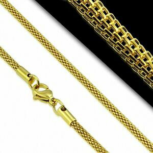 【送料無料】ジュエリー・アクセサリー ゴールデンステンレスメッシュチェーン46cm x 25mm ?chaine a maillons de maille ronde en acier inoxydable dore avec f