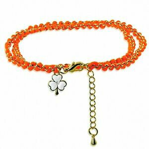 �y���������z�W���G���[�E�A�N�Z�T���[ �I�����W�u���X���b�gbracelet en alliage dore avec corde orange a double enroulement de fleurs blanch