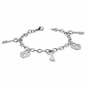 �y���������z�W���G���[�E�A�N�Z�T���[ �X�e�����X�X�`�[���n�[�g�����N�u���X���b�gbracelet a maillons en forme de coeur avec cadenas en acier inoxydable
