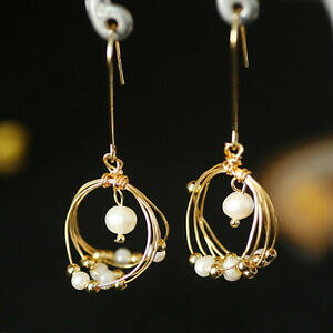 yzWG[EANZT[ T[NS[hbLp[J`[nMOOCOWG[femme cercle 14k plaque or 6mm de culture perle pendantes long earrings jewelry