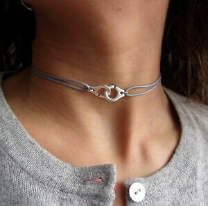 �y���������z�W���G���[�E�A�N�Z�T���[ ���X�h�N�[�V���o�[�O���[�R�[�hcollier ras de cou menotte argente et cordon gris reglable