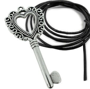 �y���������z�W���G���[�E�A�N�Z�T���[ �L�[�n�[�g�V�F�C�v�y���_���g�~�m�b�g�`�F�[���u���b�N���U�[�u���X���b�gminott chaine bracelet en cuir noir pour nouer avec cle forme de coeur pendentif