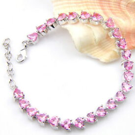 【送料無料】ジュエリー・アクセサリー ハートカットスウィートピンクトパーズgorgeous heart cut sweet pink topaz gemstone silver charming bracelet 8 inch