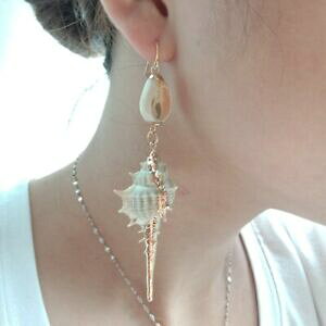 yzWG[EANZT[ i`JE[VFV[J^cS[hbLhbvtbNCOnatural cowrie shell seasnail gold plated drop hook earrings