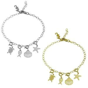 yzWG[EANZT[ Vo[X^[OuPuXbg^[gtBbVnV[X^[argent sterling breloque bracelet w tortue, poisson, coque amp; etoile de mer