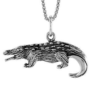 �y���������z�W���G���[�E�A�N�Z�T���[ �V���o�[�X�^�[�����O�N���R�_�C���y���_���g�u�����b�N�C���`�C�^���A���`�F�[���{�b�N�Xargent sterling crocodile pendentif breloque, 18 italien boite chaine