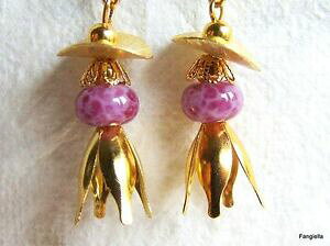 �y���������z�W���G���[�E�A�N�Z�T���[ �u���[�`�S�[���h�A�N�Z�T���[�K���X�s���N�C�������Oboucles doreilles rose en verre artisanal file au chalumeau accessoires dores