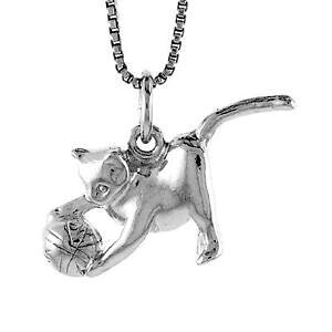 yzWG[EANZT[ X^[O{[C[y_gubNC`C^A`F[argent sterling chat avec boule de fil pendentif breloque, 18 italien chaine