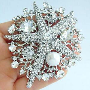 �y���������z�W���G���[�E�A�N�Z�T���[ �`���[���E�F�f�B���O�u���C�_���p�[���I�[�X�g���A�N���X�^���X�^�[�t�B�b�V���u���[�`�s��charm wedding bridal pearl austrian crystal starfish brooch pin pendant 