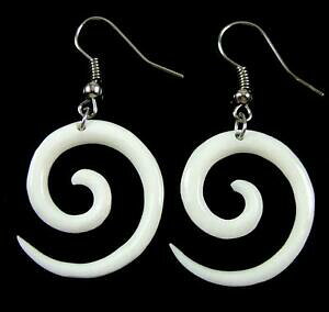 yzWG[EANZT[ CO}II[vRWG[hand carved white maori open koru peace pendant tribal earrings jewelry ga026